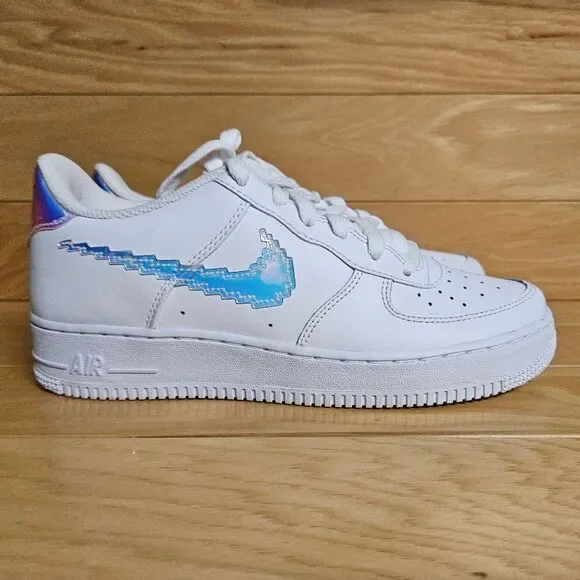 Nike Air Force 1 GS Digital Swoosh White Multi-Color Black CW1577-100 - Picture 1 of 11